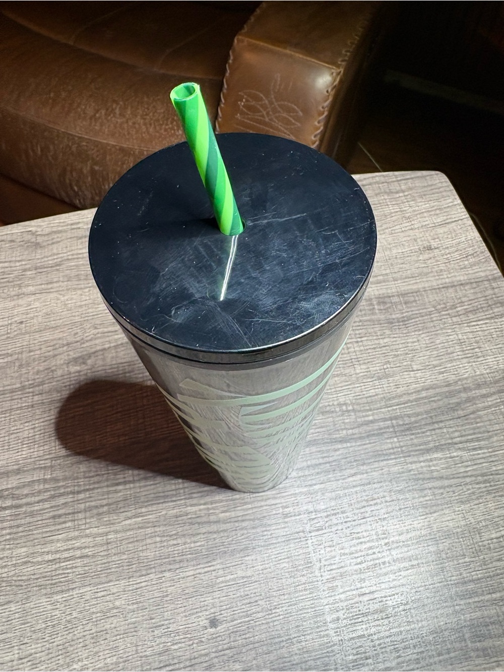 Starbucks Black Tumbler with Green Striped Straw